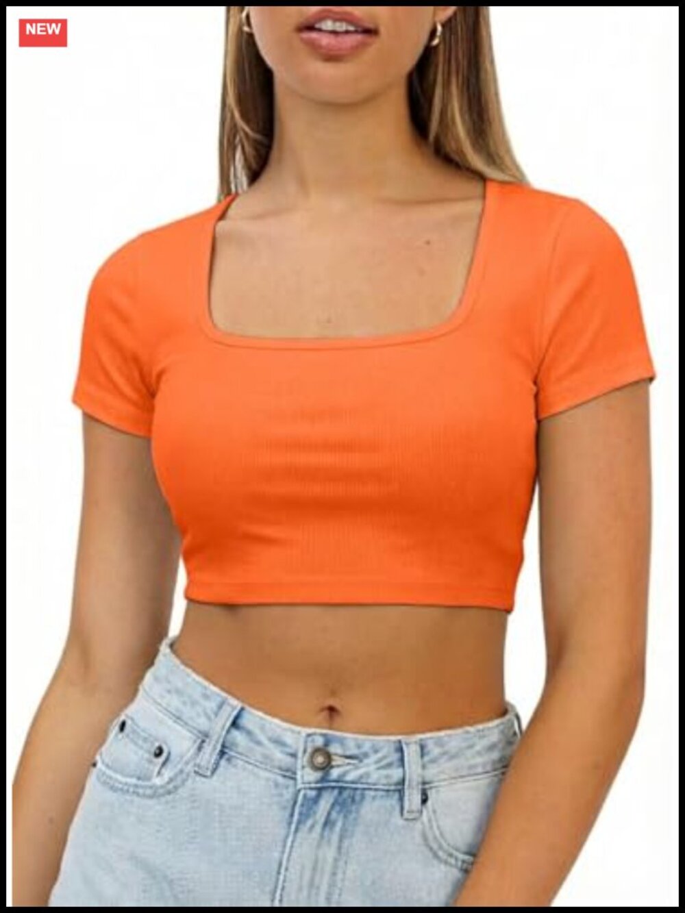 Ribbed Knit Crop Top Short Sleeve Scoop Neck Fitted Y2K Summer Tee